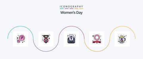 kvinnor dag linje fylld platt 5 ikon packa Inklusive varm. kaffe. kvinnor dag. feminist. kampanj vektor