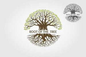 rot av de träd vektor logotyp mall. detta logotyp skildrar en träd vars rötter och grenar är ansluten till form ett enhet. detta begrepp kan vara Begagnade för återvinning, miljö- föreningar, landskap.