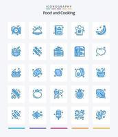 kreativ mat 25 blå ikon packa sådan som gurka. mat. meny bok. banan. hatt vektor