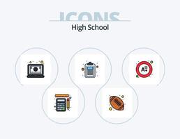 hög skola linje fylld ikon packa 5 ikon design. skola. audio. utforska. aning. bok vektor