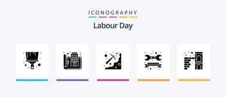 Labor Day Glyph 5 Icon Pack inklusive Tag. Werkzeug. Höhle. Reparatur. Spitzhacke. kreatives Symboldesign vektor