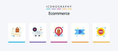 E-Commerce Flat 5 Icon Pack inklusive kostenlos. Fahrkarte. Lage. Erhalt. Geschäft. kreatives Symboldesign vektor