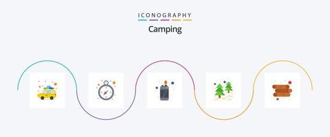 Camping Flat 5 Icon Pack inklusive . Holz. Flamme. Protokoll. Baum vektor