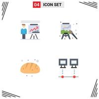 Satz von 4 kommerziellen flachen Icons Pack für Business Bäckerei Geschäftsmann Kunstbrot editierbare Vektordesign-Elemente vektor