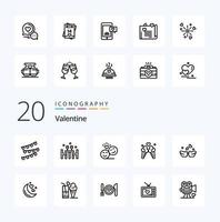 20 valentine linje ikon packa tycka om emoji avatar kärlek par dag vektor