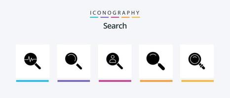 Search Glyph 5 Icon Pack inklusive Suche. Suche. finden. vergrößern. Allgemeines. kreatives Symboldesign vektor