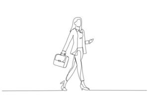 Cartoon von attraktiven Geschäftsfrau Walking Meeting Wear Blazer Hosen High Heels. Kunst im Stil einer Linie vektor