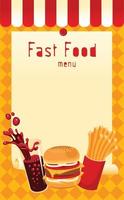 vektor snabb mat meny med hamburgare, franska pommes frites, soda vektor illustration.