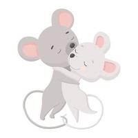 zwei kleine Mäuse, die sich küssen und umarmen. süße familie verliebt. flache vektorillustration lokalisiert auf weißem hintergrund vektor