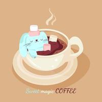 kaffe kanin. symbol av de ny år. gott efterrätt dryck. en kopp av varm choklad Allt kaffe med marshmallows. ljuv magi kaffe. vektor illustration.