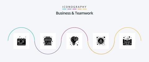 Business- und Teamwork-Glyphe 5-Icon-Pack inklusive Businessplan. Zielkunde. Birne. Ziel. Projekt vektor