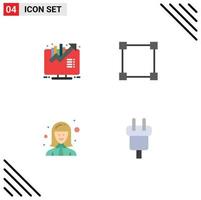 uppsättning av 4 vektor platt ikoner på rutnät för företag kvinna arbetstagare tillväxt rektangel chef redigerbar vektor design element