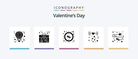 Valentinstag Glyphe 5 Icon Pack inklusive Gebühr. Verlängerung. Herz. Signal. Liebe. kreatives Symboldesign vektor