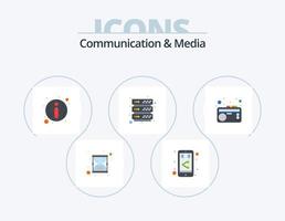 kommunikation och media platt ikon packa 5 ikon design. musik. radio. faq. frekvens. server vektor