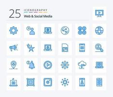 webb och social media 25 blå Färg ikon packa Inklusive värld. Lycklig. värld. emojis. delning vektor