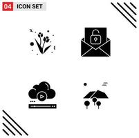 4 thematische Vektor-Solid-Glyphen und bearbeitbare Symbole der Blumenspieler-Kommunikation schalten online bearbeitbare Vektordesign-Elemente frei vektor