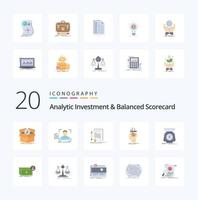 20 analytische Investitionen und Balanced Scorecard Flat Color Icon Pack wie Abschlussalgorithmus-Scan-Dokumentvertrag vektor