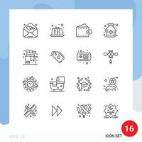Umrisspackung mit 16 universellen Symbolen für Produktboxen Mode Krankenhaus Medikamente editierbare Vektordesign-Elemente vektor