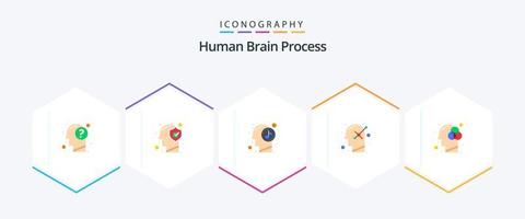 mänsklig hjärna bearbeta 25 platt ikon packa Inklusive mänsklig sinne. positiv. skydda. optimistisk. musik vektor