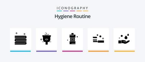 hygien rutin- glyf 5 ikon packa Inklusive rengöring. dusch. badrum. rengöring. bad. kreativ ikoner design vektor