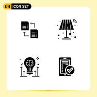 Stock Vector Icon Pack mit 4 Zeilenzeichen und Symbolen für Daten-Brainstorming Scince Light Idea editierbare Vektordesign-Elemente