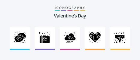 Valentinstag Glyphe 5 Icon Pack inklusive Kleidung. Herzen. Wolke. Mädchen. Emojis. kreatives Symboldesign vektor