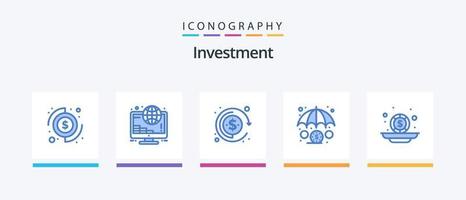 investering blå 5 ikon packa Inklusive mynt. investering. valuta. budget. försäkring. kreativ ikoner design vektor