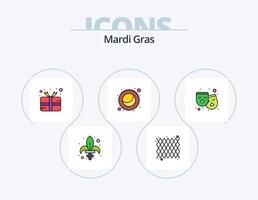 Mardi Gras Linie gefüllt Icon Pack 5 Icon Design. Regen. bunt. Perlen. Schutzmaske. Kostüm vektor