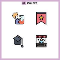 Stock Vector Icon Pack mit 4 Zeilen Zeichen und Symbolen für Business Education Puzzle Dekoration Graduierung Hut editierbare Vektordesign-Elemente