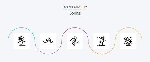 Spring Line 5 Icon Pack inklusive Gras. Natur. pauropoda. Blume. Flora vektor