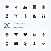 20 solides Glyphen-Icon-Pack zum Frauentag wie Maskara-Frauen-Frauen-Geschenk vektor