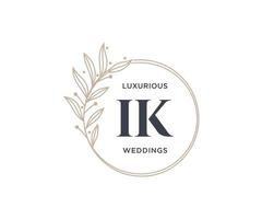 ik Initialen Brief Hochzeit Monogramm Logos Vorlage, handgezeichnete moderne minimalistische und florale Vorlagen für Einladungskarten, Datum speichern, elegante Identität. vektor