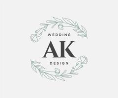 ak initialen brief hochzeit monogramm logos sammlung, handgezeichnete moderne minimalistische und florale vorlagen für einladungskarten, save the date, elegante identität für restaurant, boutique, café im vektor