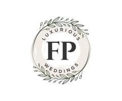 fp initialen brief hochzeitsmonogramm logos vorlage, handgezeichnete moderne minimalistische und florale vorlagen für einladungskarten, datum speichern, elegante identität. vektor