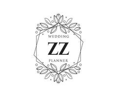 zz initials brief hochzeitsmonogramm logos sammlung, handgezeichnete moderne minimalistische und florale vorlagen für einladungskarten, save the date, elegante identität für restaurant, boutique, café im vektor