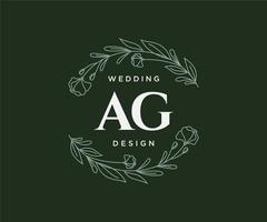 ag initialen brief hochzeitsmonogramm logos sammlung, handgezeichnete moderne minimalistische und florale vorlagen für einladungskarten, save the date, elegante identität für restaurant, boutique, café im vektor