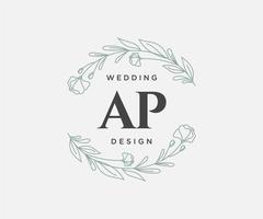 ap initialen brief hochzeitsmonogramm logos sammlung, handgezeichnete moderne minimalistische und florale vorlagen für einladungskarten, save the date, elegante identität für restaurant, boutique, café im vektor