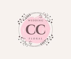 cc Initialen Brief Hochzeit Monogramm Logos Vorlage, handgezeichnete moderne minimalistische und florale Vorlagen für Einladungskarten, Datum speichern, elegante Identität. vektor