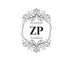 zp initialen brief hochzeitsmonogramm logos sammlung, handgezeichnete moderne minimalistische und florale vorlagen für einladungskarten, save the date, elegante identität für restaurant, boutique, café im vektor