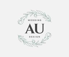 Au Initialen Brief Hochzeit Monogramm Logos Sammlung, handgezeichnete moderne minimalistische und florale Vorlagen für Einladungskarten, Save the Date, elegante Identität für Restaurant, Boutique, Café im Vektor