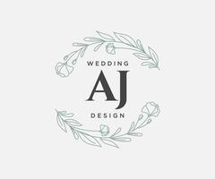 aj initials brief hochzeitsmonogramm logos sammlung, handgezeichnete moderne minimalistische und florale vorlagen für einladungskarten, save the date, elegante identität für restaurant, boutique, café im vektor