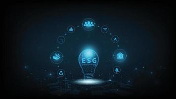 ESG-Konzept für Umwelt, Soziales und Governance. Das Unternehmen entwickelt eine Naturschutzstrategie und löst Umwelt-, Sozial- und Managementprobleme mit Figurensymbolen. vektor