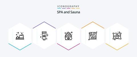 Sauna-Icon-Paket mit 25 Zeilen, einschließlich . Personenwaage. . Handtuch vektor