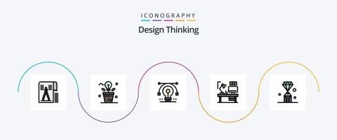 Design Thinking Line gefüllt Flat 5 Icon Pack inklusive Lampe. Tisch. hell. Zeichnung. Lösung vektor