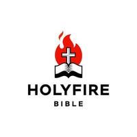 korsa, bibel och brand ikon, kyrka logotyp. de öppen bibel och de helig korsa brand flamma bakgrund vektor