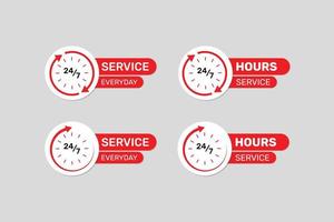 Vektor täglich 24 7 Stunden Service-Support-Etikett mit Uhr.