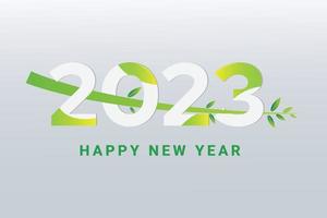 Lycklig ny år 2023 med naturlig grön löv baner och logotyp design. vektor