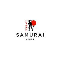 japan ninja stehend mit schwert logo design illustration vektor mit roter japanischer sonnenikone