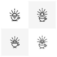 Set von Morgenkaffee-Logo-Hipster mit Sonnenaufgang-Icon-Vektor in Linienumriss trendiger Stilkollektion vektor