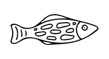 Doodle von niedlichen gefleckten Fischen isoliert auf weißem Hintergrund. hand gezeichnete vektorillustration des unterwasserbewohners. gut für kindliches Design und Malbuch. vektor